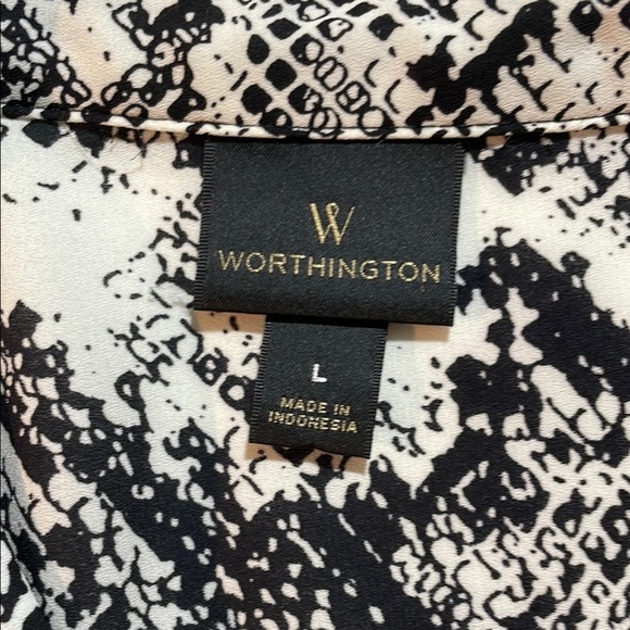 Worthington Black and White Sleeveless Button Down Shirt Front Pockets - Picture 14 of 16